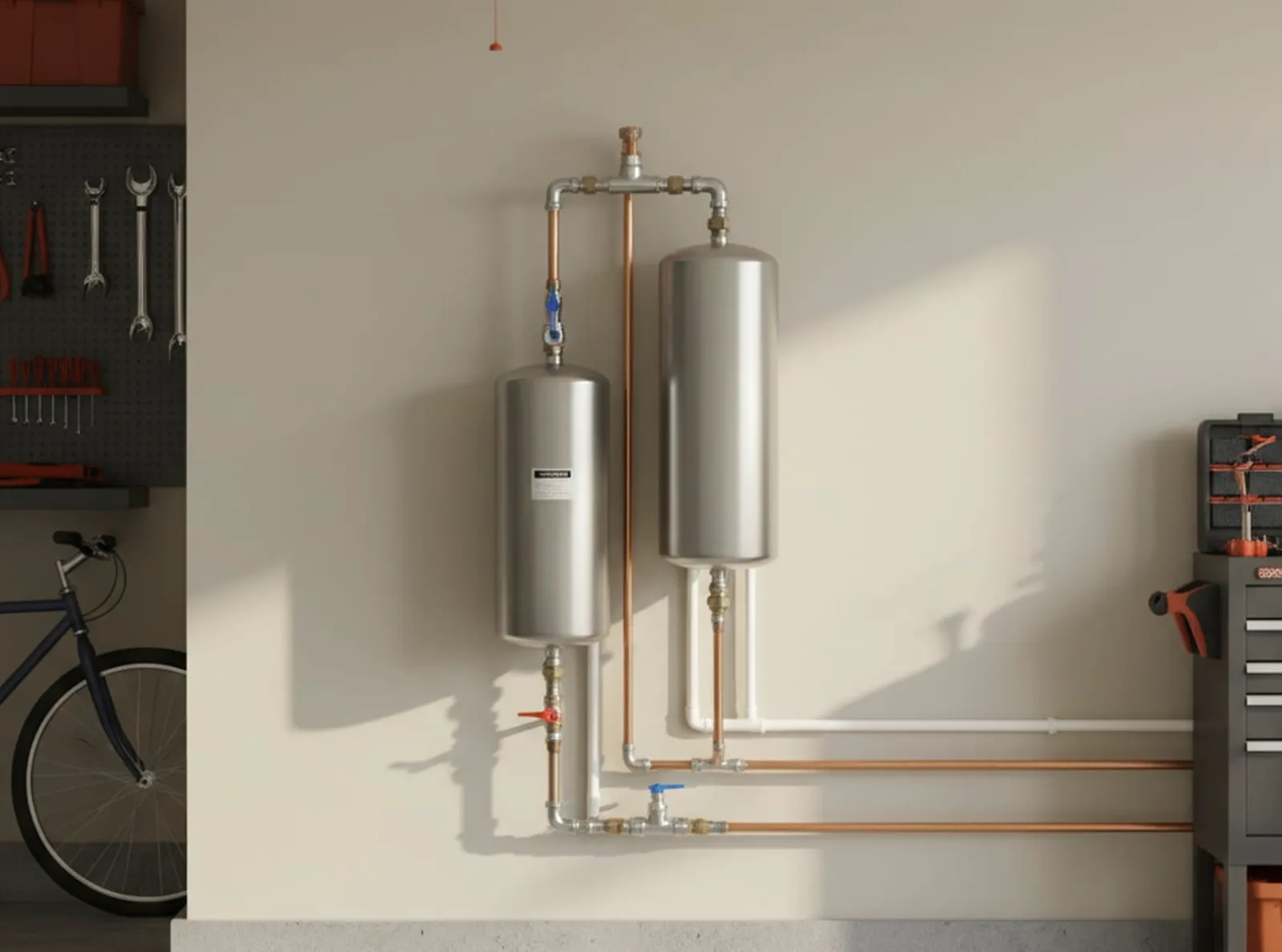 Salt-free water conditioning unit set up in a home utility space
