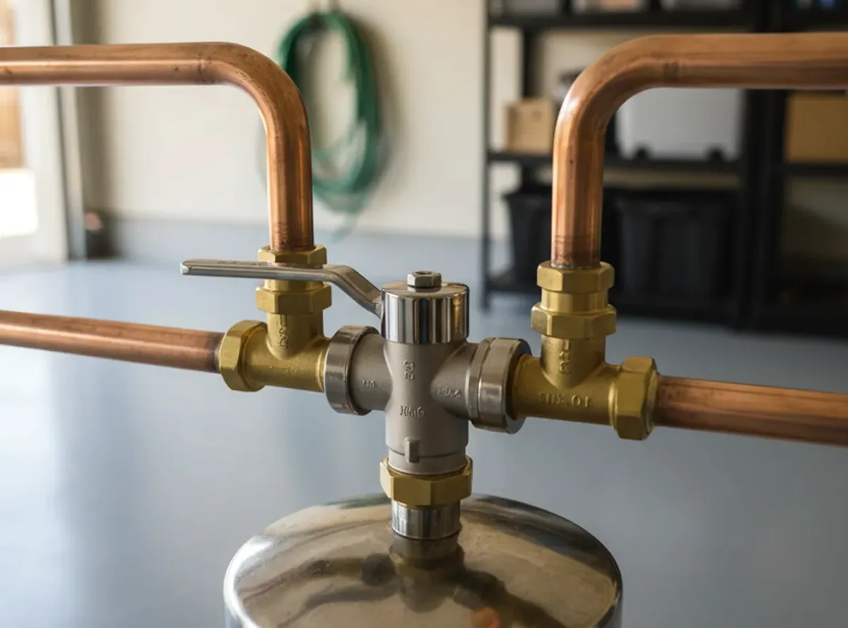 Softener Install equipment detail in a residential water-treatment setup